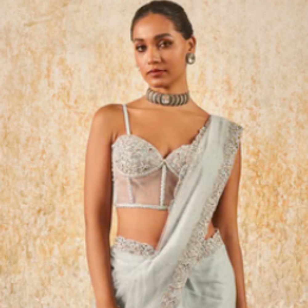 Lashkaraa Light Blue Corset Style Embroidered Saree